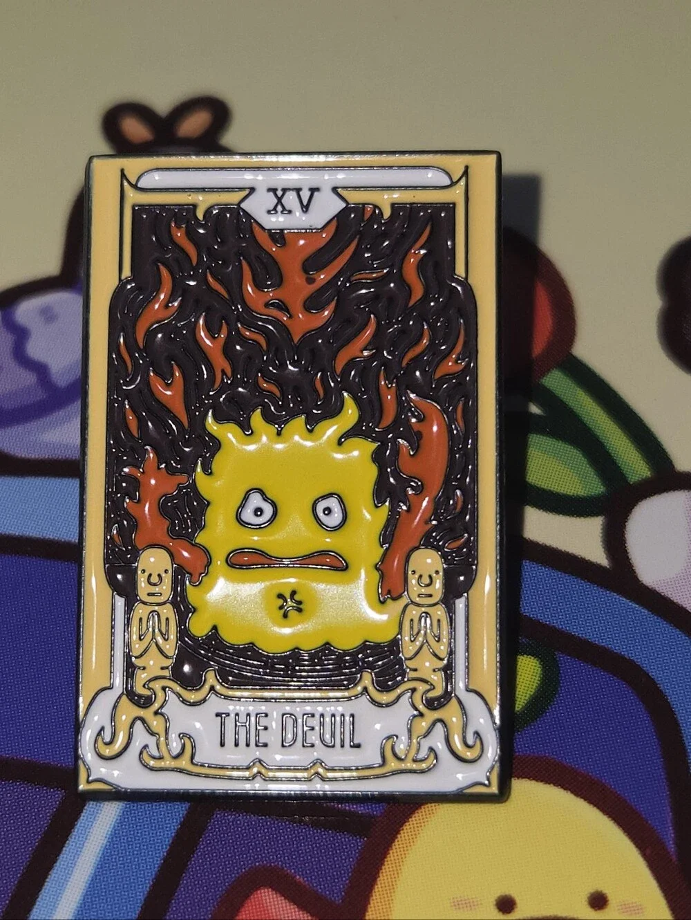 Yellow 'The Devil' Tarot Enamel Pin - Collectible Phone Case Accessory